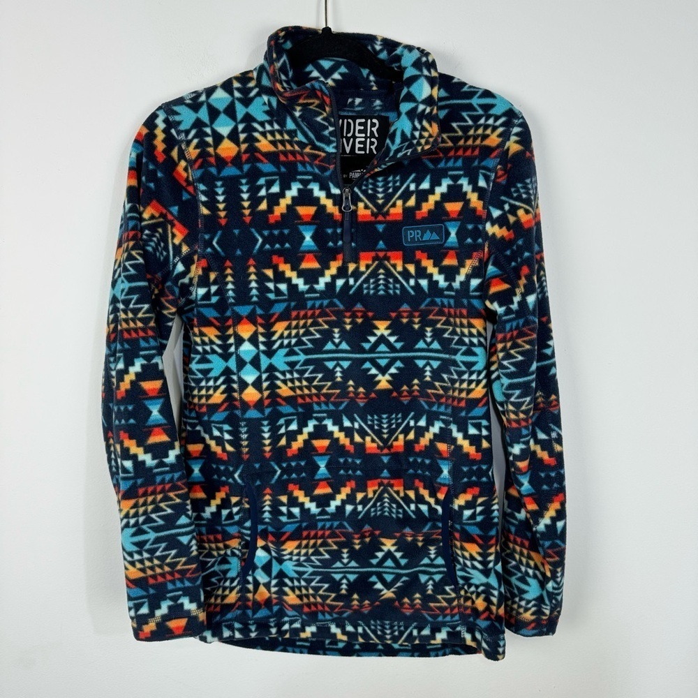 Powder River Outfitters Panhandle Orange Blue Fleece Quarter Zip Pullover